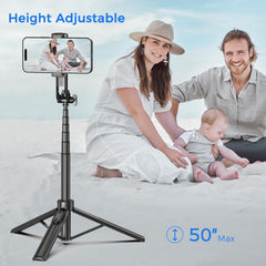 Selfie Stick Travel Tripod for Cell Phone with Remote Control and Phone Holder, Extendable Selfie Stick for iPhone, iPhone Tripod for Video Recording