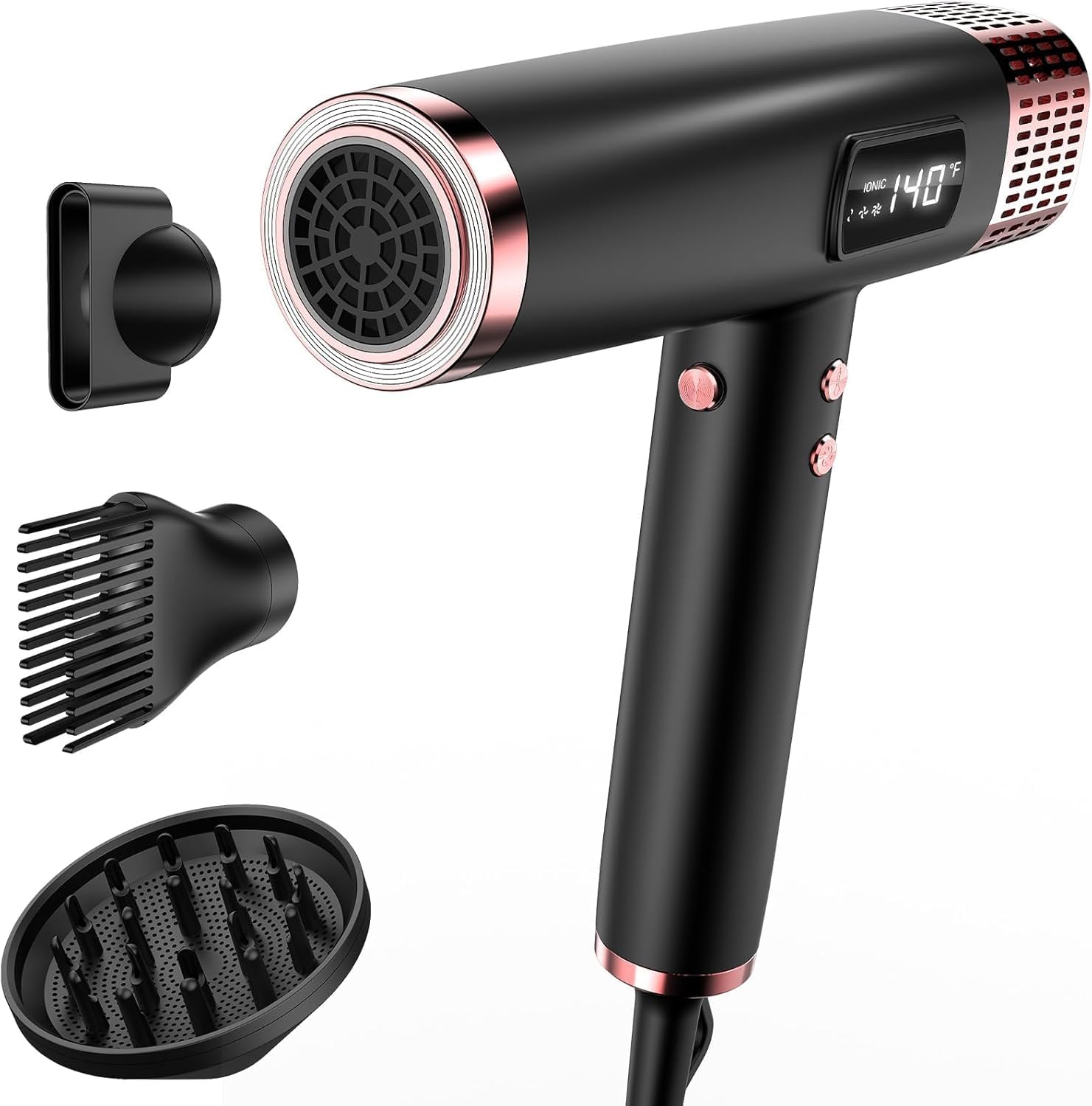 Travel Hair Dryer with Diffuser, 1875W Dual Voltage Ionic - Fast Drying & Frizz Control for Thick/Curly Hair, Lightweight Low Noise