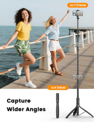 Selfie Stick Tripod with Light, Extendable Tripod Stand with Remote for Camera Phone Filming Vlogging, Travel Phone Tripod Compatible