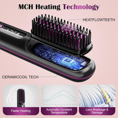 Upgraded Wireless Portable Hair Straightener Brush, 200 Million Negative Ion Technology, 113% Larger Heating Area, 3 Adjustable Temp Settings