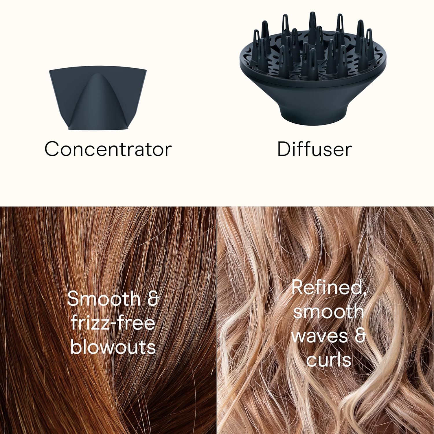 Hair Dryer, Blow Dryer with Diffuser and Concentrator Attachments, Advanced Plasma and Ceramic Technology for Less Frizz